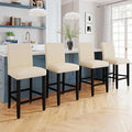 LSSPAID Counter Height Bar Stools Set of 4, 24.8 Inch Upholstered Fabric Barstools, Modern Kitchen Island Chairs with Backrest and Solid Wood Legs, Beige