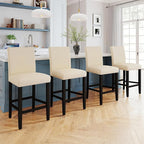 LSSPAID Counter Height Bar Stools Set of 4, 24.8 Inch Upholstered Fabric Barstools, Modern Kitchen Island Chairs with Backrest and Solid Wood Legs, Beige