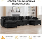 147'' Modualr Sectional Cloud Deep Seat Couch, Oversized Chenille U Shaped Sectional Sofa for Living Room Set, Comfy Upholstered Modular Sectional Sofa Couch with 2 Movable Ottoman, Dark Grey