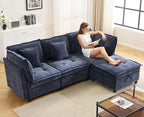 103" Modular Sectional Sofa, L-Shaped Corduroy Comfy Sectional Couches for Living Room, 3-Seater Cloud Couches with 1 Ottoman, Modern Deep Seat Sofa with Large Storage, Blue