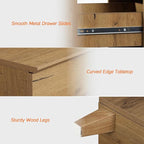 WAMPAT 6-Drawer Kids Dresser for Bedroom, 2-in-1 Modern Large Chest of Drawers with Black Knobs, 71 Inch Wide Oak Brown Wood Children Dresser for Baby Room, Nursery