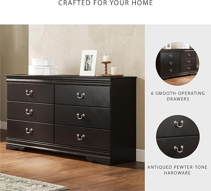 Signature Design by Ashley Huey Vineyard Classic 6 Drawer Dresser, BLack