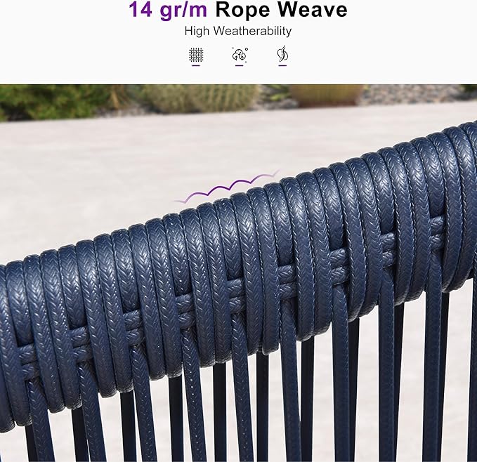 PURPLE LEAF Outdoor Dining Set for 12 All-Weather 14 Pieces Patio Aluminium Dining Large Table and Rope Weave Chairs Included Cushions for Backyard Deck Kitchen Modern Furniture Set Gray and Navy