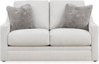 Signature Design by Ashley Maitelynn Contemporary Loveseat with Accent Pillows, Reversible Cushions and Sloped Arms, Light Gray