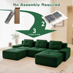 115.3” Green Boneless Couches for Living Room, Modular Sectional Sofa with U-Shape Chaise, 3 Seater Comfy Upholstered Deep Seat Corduroy Fabric Cloud Couch No Assembly, Anti-Slip Design