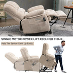 Power Lift Recliner Chair for Elderly with Heat Function, 8 Node Massage with 3 Modes, Silent Operation, Oversized Electric Lift Recliner Single Sofa for Living Room with USB Charging, Beige