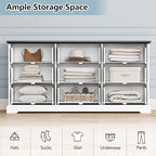 9 Drawer Dresser for Bedroom, 63" Wide Wooden Chest of Drawers, Rustic Farmhouse Dresser with Large Drawers & Metal Handles, Modern Storage Organizer for Closet, Living Room, Hallway, White