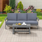 SERWALL HDPE Patio Sofa Set, 4-Piece Sectional Outdoor Furniture Set, All Weather Outdoor Couch Set Patio Furniture Set for Deck, Lawn, Grey Frame with Grey Cushion