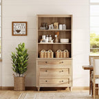 WAMPAT 3 Tier Bookshelf with 3 Drawers, 72" Tall Bookcase Large Farmhouse Display Book Case Shelf with 3-Tier Open Book Shelfs，Library Wood Bookshelves for Living Room,Kitchen, Oak
