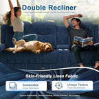 Recliner Sofa, 2 - Way Multi - Function Manual 3 Seater Couch with Cup Holders, Storage & USB Ports, Modern Multifunctional Sofa, Cloud-Like Blue Fabric Reclining Couch for Living Room