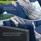 NICESOUL 10 Piece L-Shaped Outdoor Furniture Conversation with Fireplace Natural Gas/Propane, 29.3'' High Back Oversized Rattan Sofa Couch, Wide Deep Seated Patio Sectional, 2 Color Cushion Navy&Grey