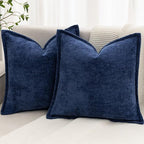 Navy Blue Decorative Throw Pillow Covers 16x16 Inch Set of 2 Cozy Soild Chenille Cushion Cases Soft Textured Square Couch Pillows Cover Boho Accent Farmhouse Pillowcases for Sofa Bed