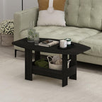 Furinno Simple Design Coffee Table, 2-Tier Modern Coffee Table with Lower Shelf, Round Corner Side Table, for Living Room, Bedroom, Home Office, Espresso