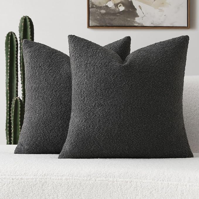 FUTEI Pack of 2 Dark Grey Decorative Throw Pillow Covers 26x26 Inch Soft Cozy Solid Boucle Textured Euro Pillow Shams,Modern Home Decor for Couch Bed Living Room