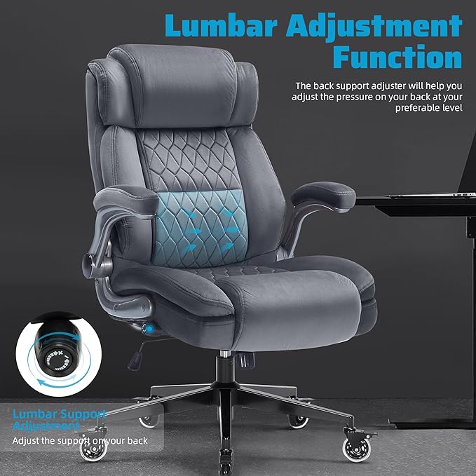 Large High Back Office Chair with Flip Arms- Executive Desk Chair with Locking Wheels, Adjustable Lumbar Support, Ergonomic Breathable Fabric Computer Chair Prevents Cats Scratching