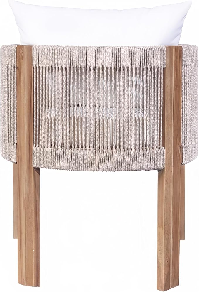 Christopher Knight Home Matera Dining Chair Set of 2, Acacia Wood Outdoor Accent Chair, Farmhouse Patio Kitchen Side Chair, Comfy Reading Chair, Round Backrest and Water Resistant Cushion,Teak+ Beige