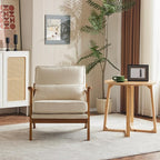 VINGLI Solid Wood Wide Armrests Accent Chair Set of 2,Upholstered Mid Century Modern Chair with Pillow,Farmhouse Arm Chair Comfy Reading Chair,Chairs Living Room,Bedroom,Guest Room,Linen Fabric,Beige