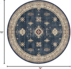RUGGABLE Washable Vintage Area Rug – Verena Sapphire 6 ft Round, Stain-Resistant, Non-Slip – Medium Machine Washable Rugs for Living Room, Bedroom, Hallway, Entryway & Office–with Standard Pad