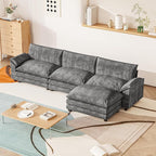 Furniwell Modular Sectional Sofa with Moveable Ottoman, Oversized 3-Seater Couch with Supportive Backrest, Chenille Convertible Sofa Couches for Living Room/Apartment (Grey, L Shaped)