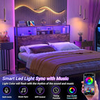 Aheaplus Headboard for Queen Size Bed with Storage, Headboards with Outlets, USB Ports and LED Light, Queen Head Board Only, Height Adjustable, Reversible, Sturdy and Stable Headboard, Rustic Brown