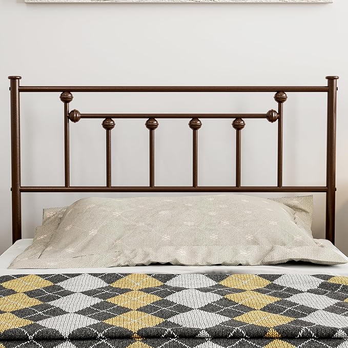 Metal Twin Size Headboard, Victorian Farmhouse Style Twin/Twin XL Headboard, Easy Assembly, Steel Headboard Only for Bedroom - Brown
