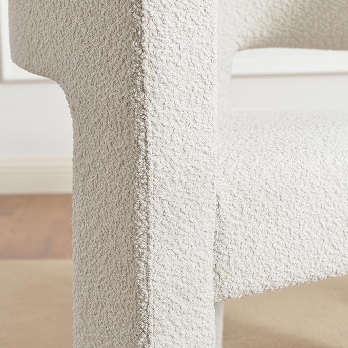 KINWELL 28" W Modern Boucle Accent Chair, Mid Century Upholstered Square Armchair, No Assembly Single Sofa Side Chair for Living Room Lounge Bedroom (Cream)