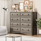 8 Drawer Dresser for Bedroom, Large Dressers & Chests of Drawers, TV Stand for 55 inch, Storage Organizer Furniture, Hallway, Entryway, Closet, Brownish Grey