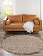 Unique Loom Solid Shag Collection Area Rug (3' 3" Round, Taupe)