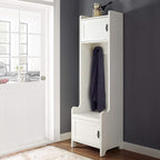 Crosley Furniture Fremont Hall Tree with Storage Cabinets and Coat Rack Hooks for Hanging, Distressed White