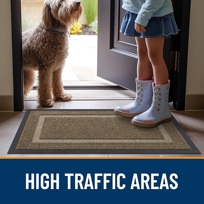 OLANLY Front Door Mat Indoor Outdoor Entrance, Waterproof All-Season, All-Weather Doormat, Sturdy Natural Rubber, Fade Resistant, Low Profile, Easy Clean Patio Porch Entryway Mat, 23.5x15.5, Brown