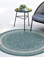 Unique Loom Outdoor Border Collection Area Rug - Soft Border (7' 10" Round, Teal/ Ivory)