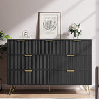 Black Dresser for Bedroom, 7 Drawer Dresser with Gold Pulls, Wide Chest of Drawers for Bedroom, Entryway, 47.2" L x 15.7" D x 31.4" H