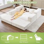 79" Boneless Loveseat Sofa Couch, Modular Foldable Floor Cloud Sofa with Ottoman, Lounge Convertible Sofa Bed for Living Room, No Assembly, Chenille Beige
