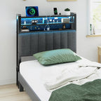 VINGLI Twin or Twin XL Size Headboard, Adjustable Upholstered Headboard with 3 Tier Shelves and Pegboard with Charging Stations and LED Lights, Modern Bed Headboard with Storage for Bedroom Decor