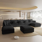 Modular Cloud Sofa, 192" Cloud Sectional Couches with Deep Seat,Down Filled Linen U-Shape 8-Seater Couch with Ottoman for Living Room, Washable Cover, Wide Armrest in Black