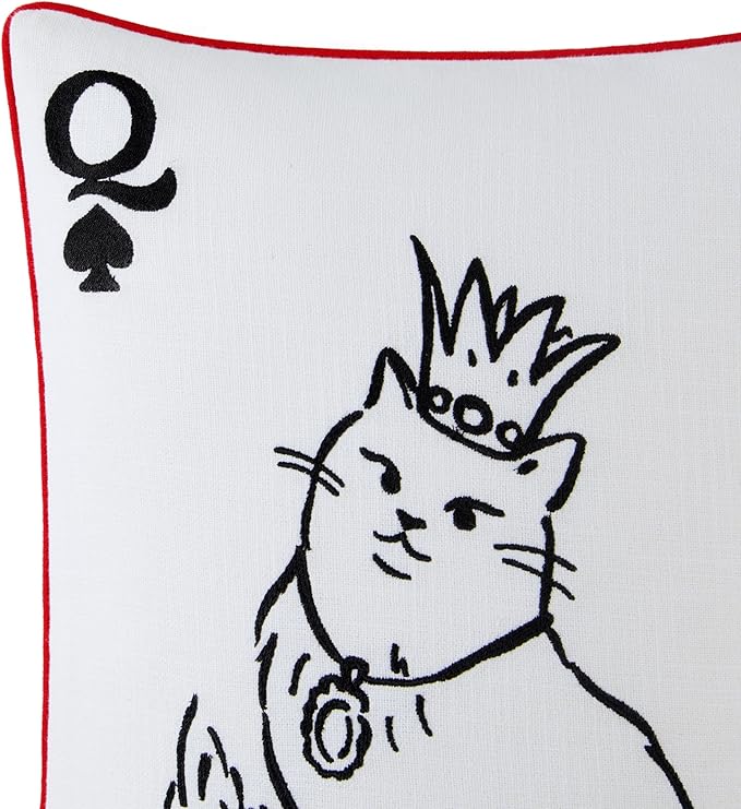 Kate Spade New York Queen of Spades Reversible Decorative Pillow, 14" x 20" Throw Pillow for Bed or Sofa, Cotton Cover, Black, White, Pink and Red, 14 x 20