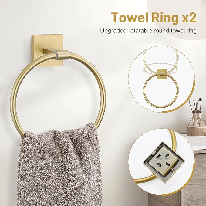 10 Pieces Brushed Gold Towel Bar Set, 23.6 Inch Bathroom Accessories Set SUS304 Stainless Steel Bathroom Hardware Set Towel Racks for Bathroom Wall Mounted.