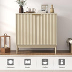 Fluted Sideboard with Storage, Buffet Cabinet Sideborad with Door, Kitchen Buffet Storage Accent Cabinets with Adjustable Shelves for Living Room, Entry, Hallway, Beige