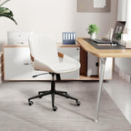 Small Home Office Chair No Arms,PU Leather Desk Chair with Wheels,Adjustable Height Work Chair,360° Swivel Computer Desk Chair for Office, Reading and Study (Beige)
