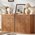 LEYAOYAO Fluted 5 Drawers Dresser for Bedroom Set of 2, 34" Tall Modern Chest of Drawers with Metal Handle, Curved Profile Design,Brown Wood Drawer Organizer for Bedroom, Living Room, Hallway