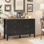 6 Drawers Black Dresser for Bedroom, 47" Wide Wood Modern Chest of Drawers, Shaker Style, Modular Dresser TV Stand for Bedroom, Living Room, Hallway (Black)
