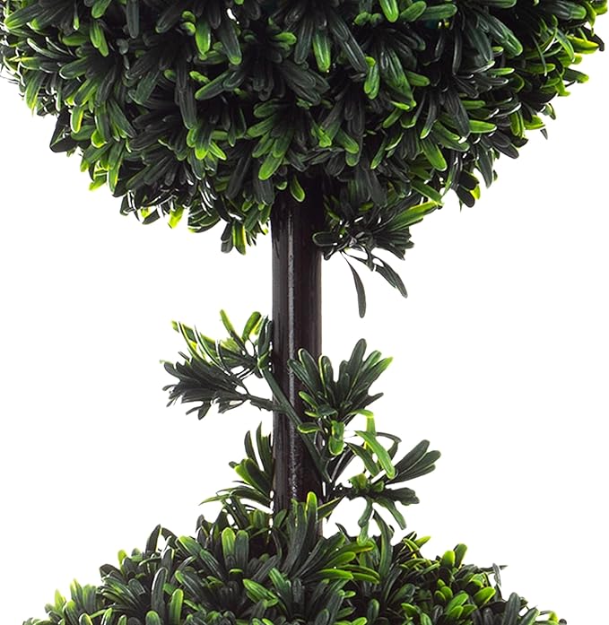Set of 2 Topiary Trees - 36-Inch Double Ball Podocarpus Fake Plants - Realistic Indoor or Outdoor Potted Faux Plants for Home Decor by Pure Garden