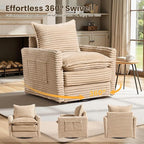 98" Modular Sectional Sofa Set with Swivel Chair, Modern Cloud Couch Plush Corduroy 3 Seater Deep Seat Sofas with Accent Armchair for Living Room Small Space, Beige