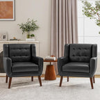 Lumibee Accent Chairs Set of 2, Modern Faux Leather Armchairs for Living Room, Comfy Upholstered Arm Chairs Tufted for Indoor Bedroom Office Room (P Black)