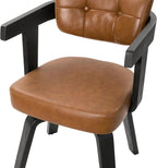 Art Leon Desk Chair No Wheels - Modern Faux Leather Office Chair Mid Century Swivel Desk Chair, Comfy Accent Armchair with Wooden Legs for Small Spaces Home Office Living Room Bedroom Study, Brown