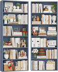 FOTOSOK 70.8" Tall Bookcase Shelf, 6 Tier Wide Bookshelf with Storage, Billy Bookcase Set of 2, Large Bookshelf for Living Room, Home Office,Blue