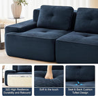 80.3” Blue Boneless Couches for Living Room, Modular Sectional Sofa with L-Shape Chaise, 2 Seater Comfy Upholstered Loveseat Deep Seat Corduroy Fabric Cloud Couch No Assembly, Anti-Slip Design