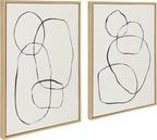 Kate and Laurel Sylvie Modern Circles and Going in Circles Framed Linen Textured Canvas Wall Art Set by Teju Reval of SnazzyHues, 2 Piece 23x33 Natural, Decorative Abstract Art Prints for Wall