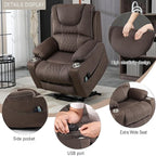 Large Power Lift Recliner Chair Sofa with Massage and Heat for Big and Tall Elderly,Infinite Positions,Single Motor,Cup Holders,and USB Ports,Velvet Home Theater Seat