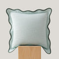 Double Stitch Scalloped Throw Pillow Covers - 100% Cotton Decorative Boho Pillow Covers 18 x 18, Made in India, Square Cushion Case, Grandmillennial Decor for Couch Sofa Living Room, Aqua Mint